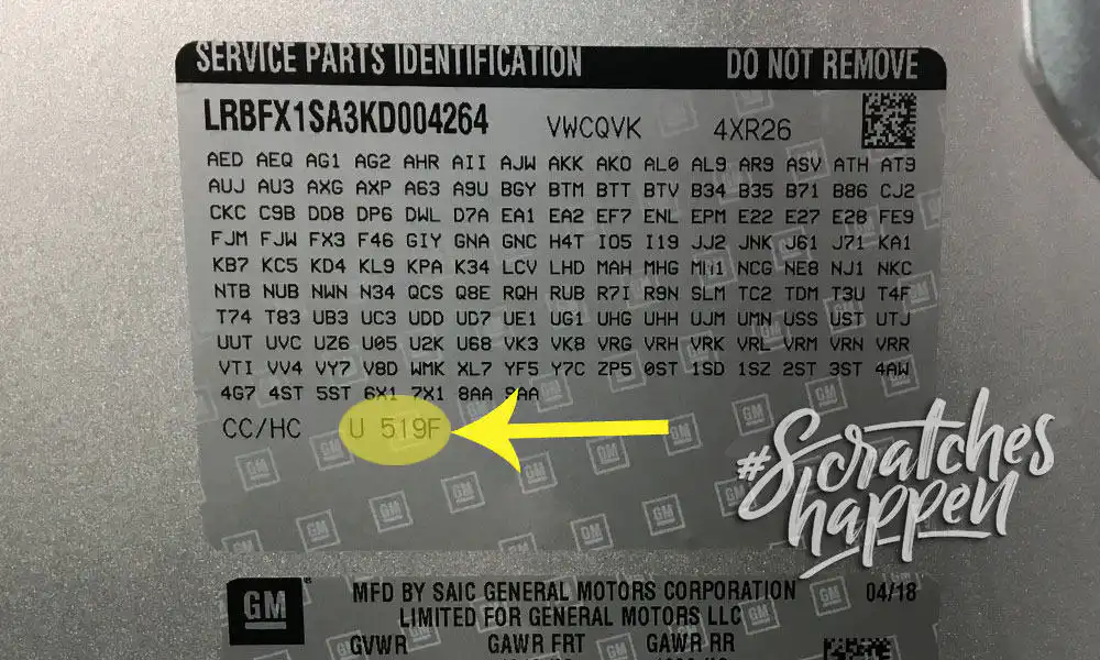 GMC Paint Code Location (Sticker) GMC Paint Code Location (Sticker)